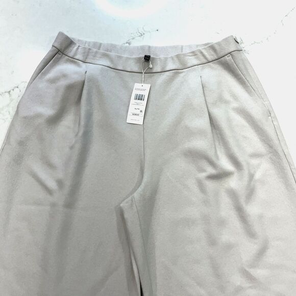Eileen Fisher NEW XL Chalk Boiled Wool Jersey Hi Waisted Wide Leg Pants Pockets - Picture 5 of 9